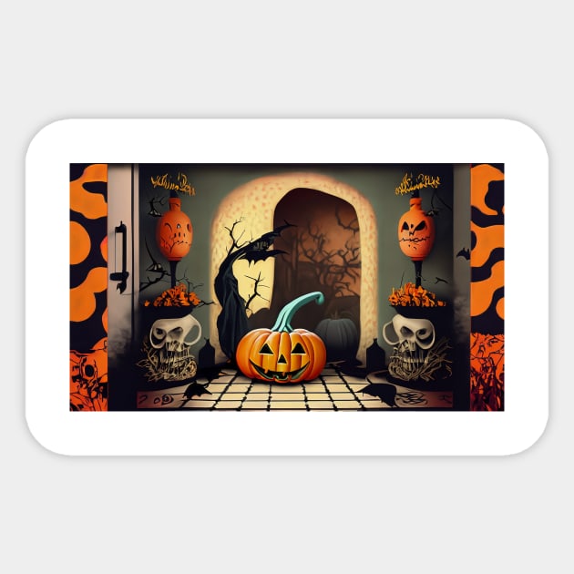 Halloween Cat and Jack-o'-Lantern Sticker by Tee Trendz